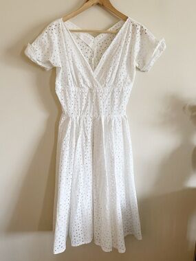 Vintage 1950s White Eyelet Midi Dress